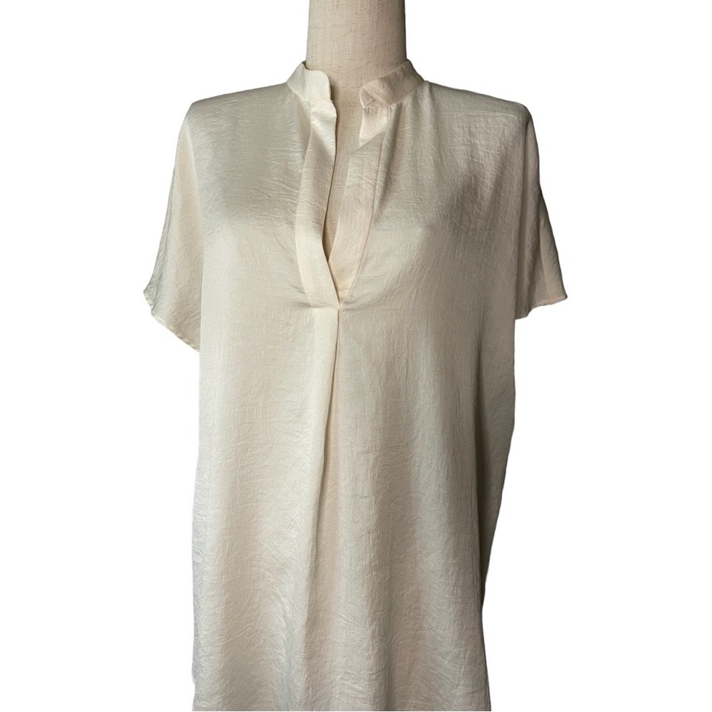 Zara Basic Ivory Cap Sleeve Split Neck Blouse - image 2